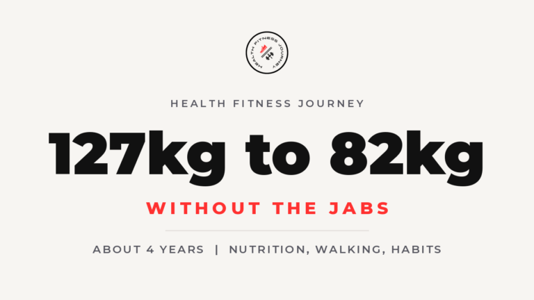 127kg to 82kg without the jabs: Health Fitness Journey graphic